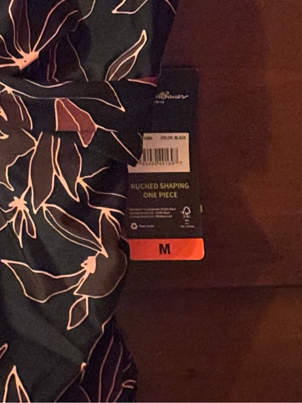 Eddie Bauer Black One-Piece Swimsuit with Dusty Rose Floral Print